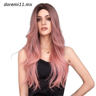 s.mx resistencia al calor mujeres cosplay partido pelucas señoras peluca sintética marrón gradiente rosa largo rizos peluca de pelo