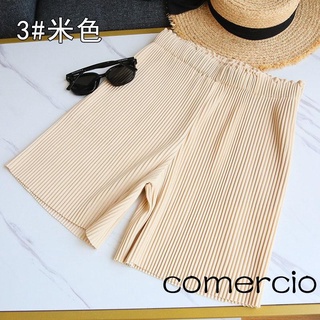 SEN-pantalones cortos plisados de verano para mujer, cintura elástica Casual, Color sólido, pierna ancha (6)