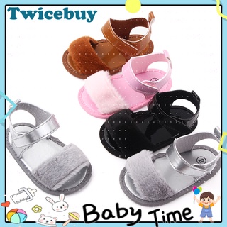 <twicebuy> verano de cuero sintético de felpa de suela suave sandalias de bebé niñas niño Prewalker zapatos