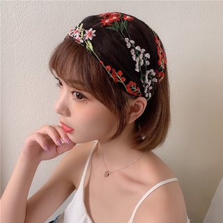 dwayne retro turbante diadema de ala ancha accesorios para el cabello banda bordado encaje lavado cara coreano floral simple tocado/multicolor (4)