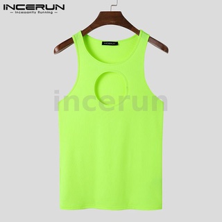 INCERUN Men Fashion Hollow Out Sleeveless Round Neck Solid Color Tank Tops (4)