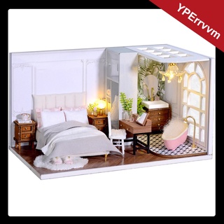 [venta caliente] de madera diy miniatura casa de muñecas conjunto kit de moda dormitorio con muebles luces led juguetes educativos coleccionables
