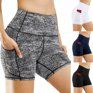 Women's Solid Sport High Waist Yoga Pocket Short Training Running Yoga Pants