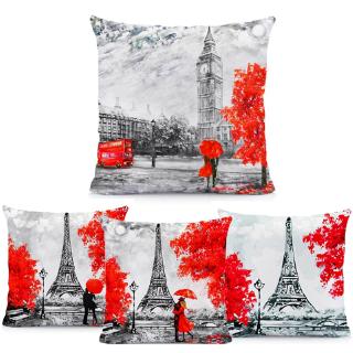 2020 nueva funda de cojín de lino para almohada, color negro y rojo, torre Eiffel, estilo moderno, diseño de pareja