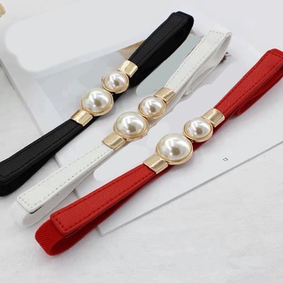 [⚡laco⚡] Women Skinny Soft Genuine Leather Belts Thin Waist Belt Solid Color Pearl Shaped Buckle Waistband