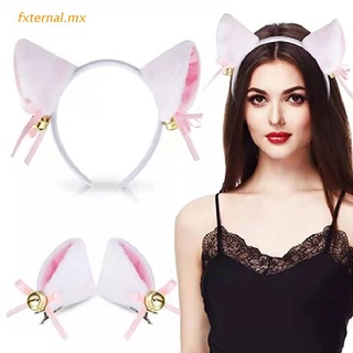 fxt cosplay peludo animal orejas de gato aro de pelo conjunto lolita larga piel disfraz campana arco horquilla para halloween fiesta decoración