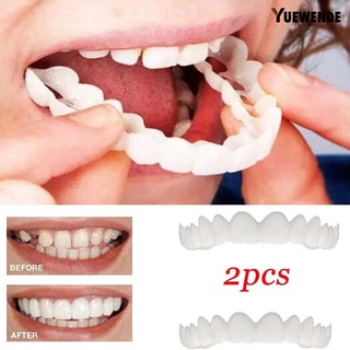 Yw 2 piezas de silicona simulación de la parte superior inferior de los dientes dentadura blanqueamiento falso cubierta de dientes