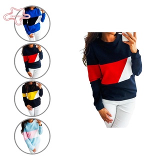 pantherpink Color Block Sports Women Sweatshirt Round Neck Long Sleeve Casual Pullover Top