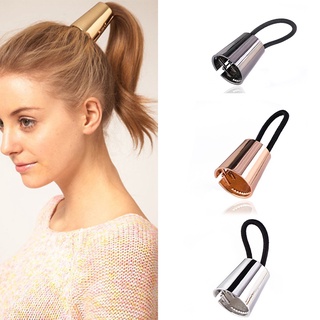 as Trendy Women Alloy Horn Hair Cuff Stretch Ponytail Holder Elastic Rope Hairband