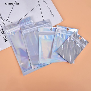 gmeilie 10 bolsas iridiscentes con cierre de cremallera de plástico cosmético láser holográfico bolsas de cremallera mx
