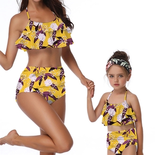 traje de baño de fibra de poliéster con volantes padre-hijo madre e hija bikini