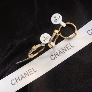 Chanel anillo de moda diamante letra doble C titanio anillo de acero de las mujeres joyería (3)