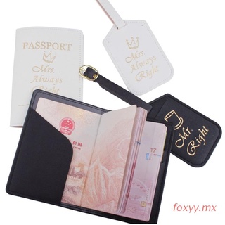 foxyy 1set cuero pu equipaje etiqueta mr./sra. pasaporte caso cartera para parejas luna de miel
