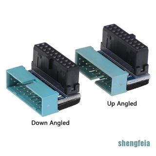 [shengfeia] 1 adaptador de extensión USB 3.0 macho a hembra de 20 pines en ángulo hacia abajo, 90 grados