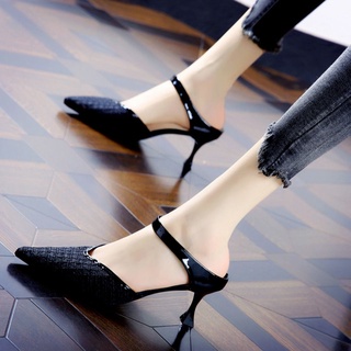 Sandalias de Hada de malla transpirable de tacón medio de estilo coreano2021Primavera y verano nuevas zapatillas puntiagudas de tacón alto para mujer (1)