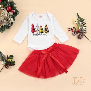 jx-juego de ropa de navidad para bebés/niñas/mameluco con estampado de letras blancas