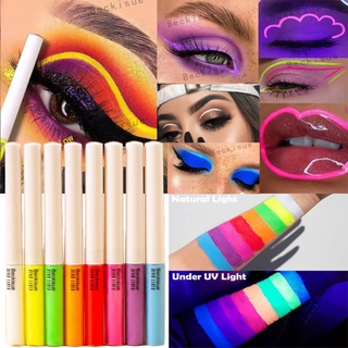 Fashion 8 Colors Water Liquid Eyeliner UV Light Pastels Neon Eyeliner Pastel-Black Light Neon liner Glow in Dark Eye N