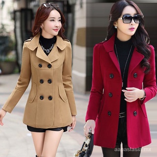 2021primavera y otoño lana abrigo nuevo estilo coreano slim-fit adelgazar doble botonadura top corto mujer slim-fit lana abrigo