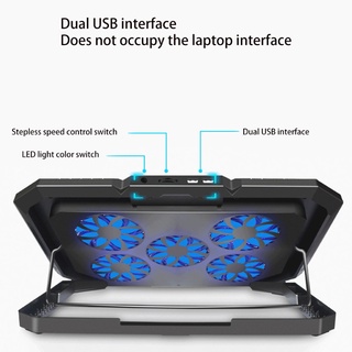 hea Notebook Radiator Base USB Ports 5 Silent Fans Cooling Bracket Computer Cooler Bracket Stand RGB Light for 14-17 Inches (8)