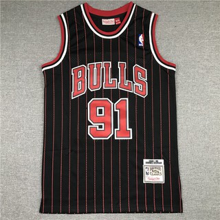 NBA Jersey Chicago Bulls No.91 Rodman Rodman Jersey deportes Jersey 95-96 malla impresión raya negro