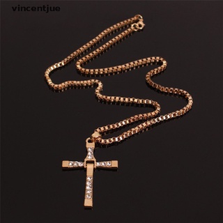 Vincentjue Fashion Men Classic Cross Pendant Necklace Crystal Rhinestone Necklace Jewelry MX