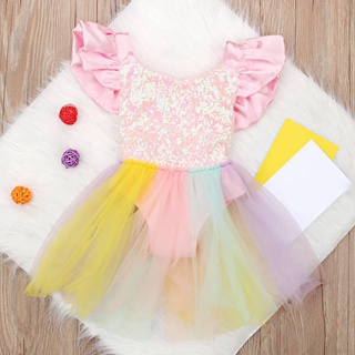 Summer Baby Girl Sequined Dress Cute Flying Sleeve Toddler Casual Sundress