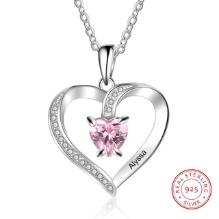 personalizar collar de plata de ley 925 joyería colgante corazón nombre personalizado piedra de nacimiento promesa aniversario regalo para las mujeres