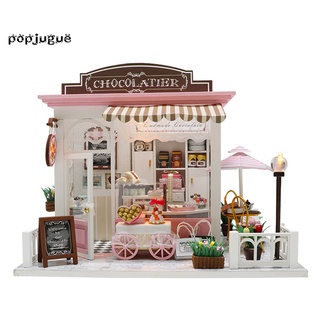 pop diy led miniatura tienda de chocolate casa de muñecas hecha a mano manualidades decoración de escritorio juguete para niños