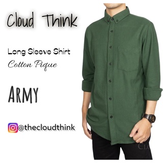 Nube pensar camisa larga ejército | Ejército verde nube pensar camisa larga