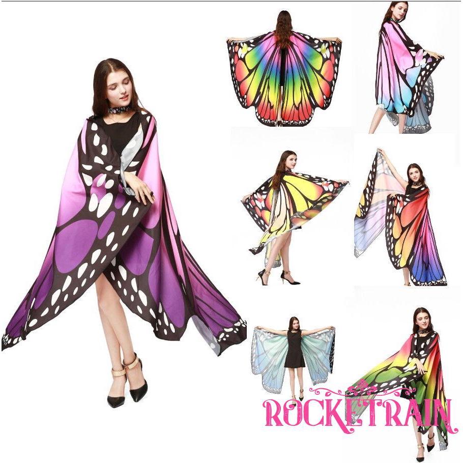 RO.-mujer nueva colorida mariposa ala capa de gasa larga bufanda fiesta