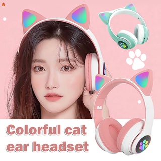 Wireless Volume Control Headphones Bluetooth 5.0 Headphones with LED Light Gaming Cat Ear