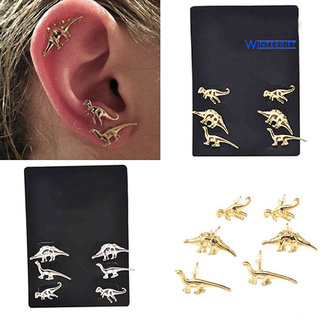 Pendientes de invierno 3 pares de piercings de oreja con forma de dinosaurio Punk Vintage para mujer
