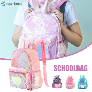 Estudiante de dibujos animados unicornios bolsa de gran capacidad lentejuelas lindo mochila para la escuela playa Picnic volver a la escuela regalos
