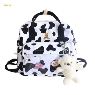 muc Simple Cow Print Backpack Large Capacity Handbag Multipurpose Female Wild Shoulder Bag Teenage Girl Portable Travel School Student Bookbag Schoolbag
