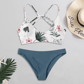 [Denshine] Women Floral Random Print Bikini Set Push-Up Swimsuit Beachwear Padded Swimwear (8)