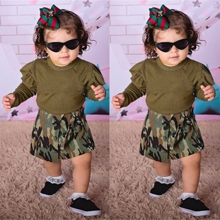 ╭trendywill╮Newborn Infant Baby Boy Long Ruffles Romper Tops Camouflage Short Pants Outfits