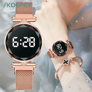 Relojes digitales de lujo para mujer / Correa magnética de acero inoxidable LED con pantalla táctil de cuarzo / Elegante para mujer
