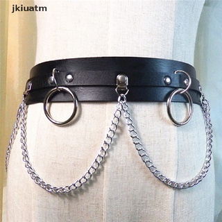 jkiuatm arnés de cuero hecho a mano para cinturón punk círculo cadena de metal enlace cinturón mx (7)