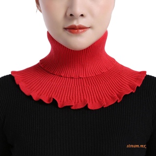 moda-mujer color sólido collar falso para otoño/invierno, hilos de lana de cuello alto