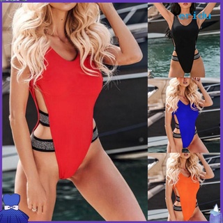 eridu Summer Sexy Shiny Straps High Cut Monokini Swimwear One-Piece Backless Swimsuit