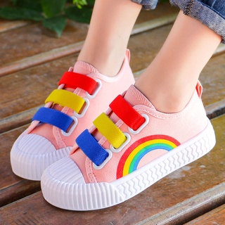 [Suge]talla 27-38 zapatos de niño luz de lona niño zapatos arco iris planas zapatos Kasut Kanak kasual (3)