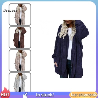 dd invierno mujeres más el tamaño de color sólido de piel sintética con capucha abrigo de manga larga cardigan (1)