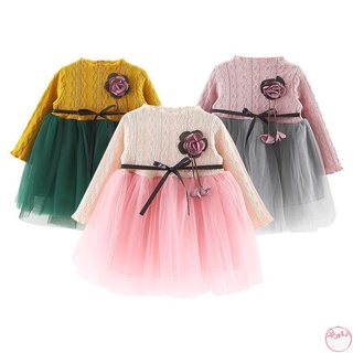 Cute Baby Girls Long Sleeve Princess Dress Flower Tulle Dress