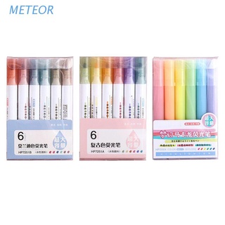 METE 6pcs/set Highlighter Pen Pastel Fluorescent Marker Pens for Journaling School Office Supplies