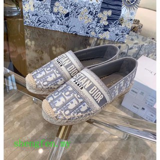 Dior21 bordado paja pescador zapatos de un paso zapatos de casa zapatos de viaje