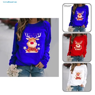 tiredhead Lightweight Sweatshirt Jumper Christmas Elk Star Print Women Sweatshirt Warm Outerwear