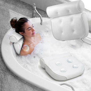 Almohada de baño de malla 3D transpirable con ventosas de cuello y espalda soporte Spa almohada para el hogar bañera de hidromasaje accesorios de baño%
