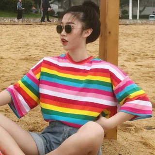 INS Hot Sale【Ready Stock】Rainbow Color Women Causal Loose TShirt Tops (3)