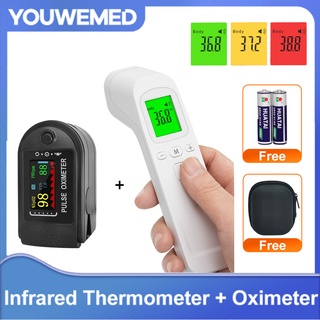[batería Gratis] [paquete] termómetro infrarrojo sin contacto escáner y oxímetro de pulso de dedo (1)