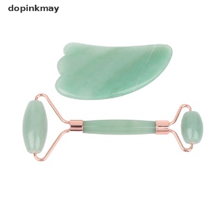 dopinkmay - rodillo de masaje de jade natural y tabla de guasha, rascador de piedra, masajeador facial, set mx